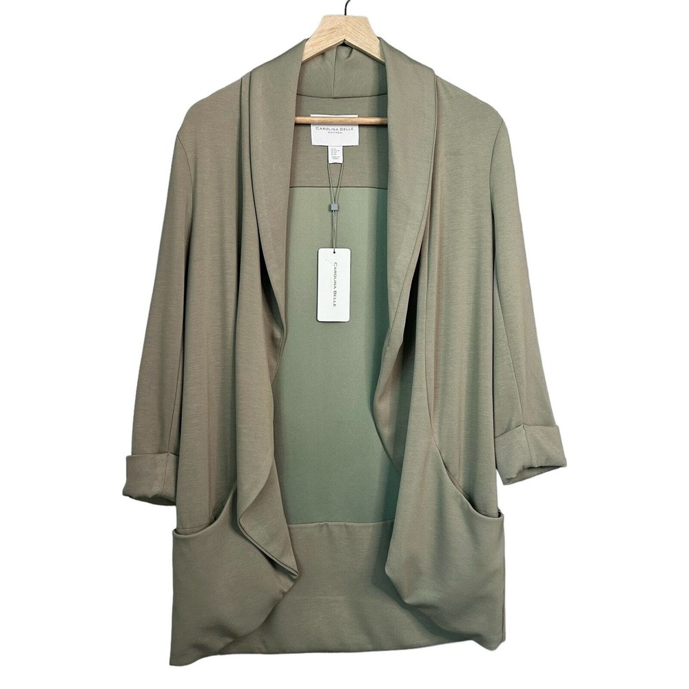 NWT Carolina Belle Montreal Open Cardigan Jacket Sz XS Front Pockets Sage‎ Green